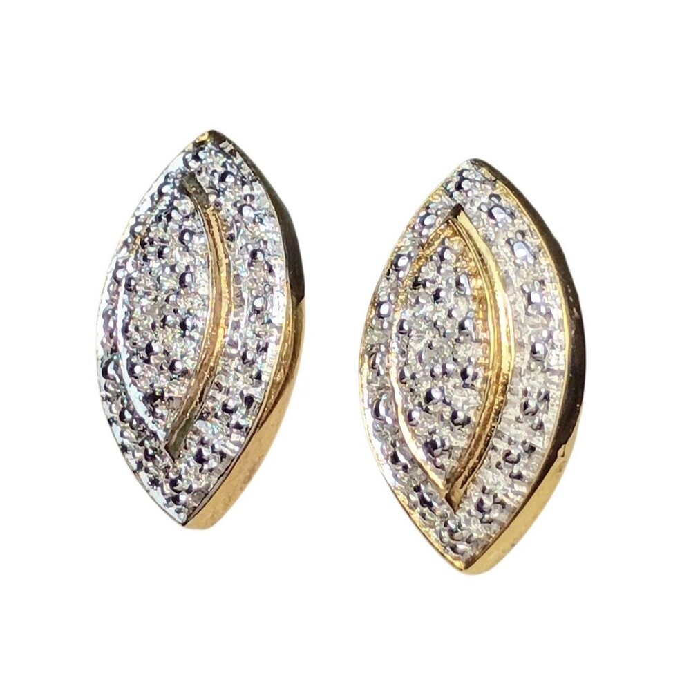 Vintage 14k Gold Vermeil Sterling Silver Diamond Chip Earrings